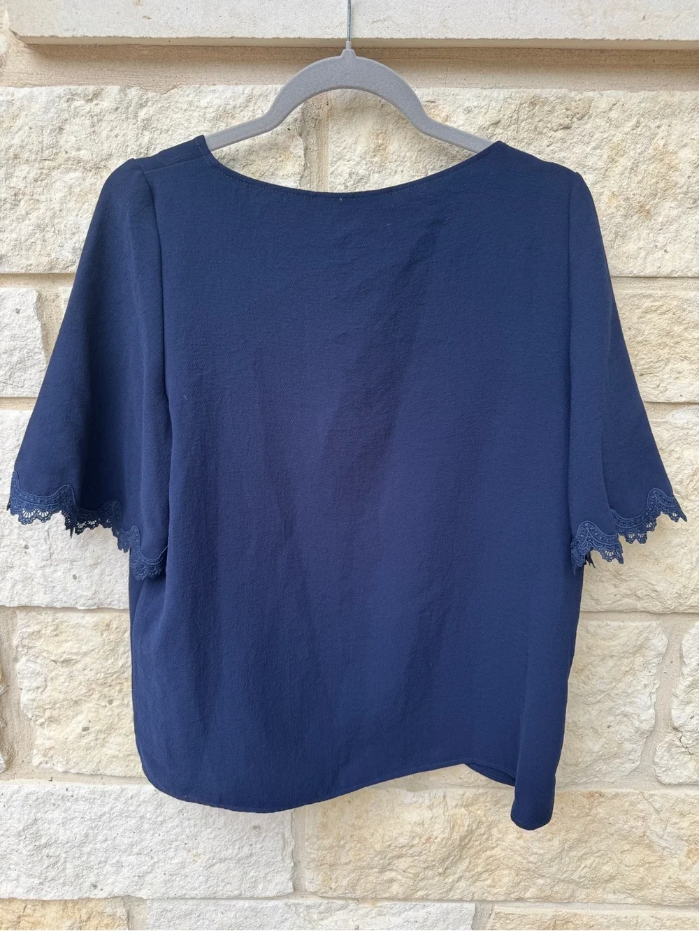 Sezane Navy Button-Front V-Neck Blouse - Picture 4 of 5